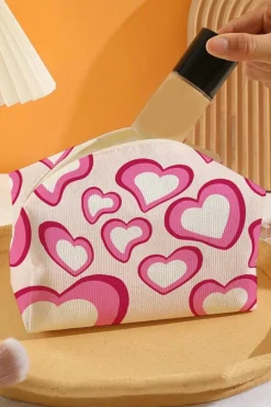 Best Dear-Lover Valentines Fashion Heart Printed Canvas Cosmetic Bag Pink
