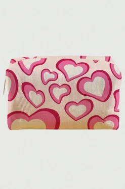 Best Dear-Lover Valentines Fashion Heart Printed Canvas Cosmetic Bag Pink