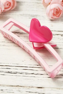Hot Dear-Lover Valentines Minimalist Heart Design Hair Claw Pink