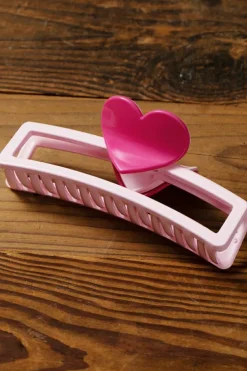 Hot Dear-Lover Valentines Minimalist Heart Design Hair Claw Pink