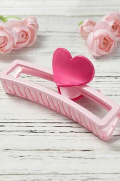 Hot Dear-Lover Valentines Minimalist Heart Design Hair Claw Pink