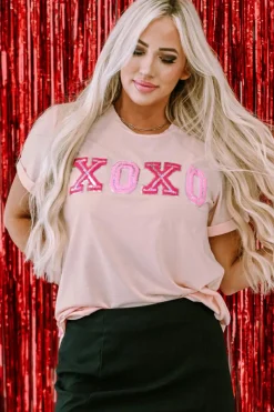 Best Dear-Lover Valentines Shiny XOXO Graphic T-shirt Pink