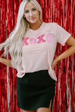 Best Dear-Lover Valentines Shiny XOXO Graphic T-shirt Pink