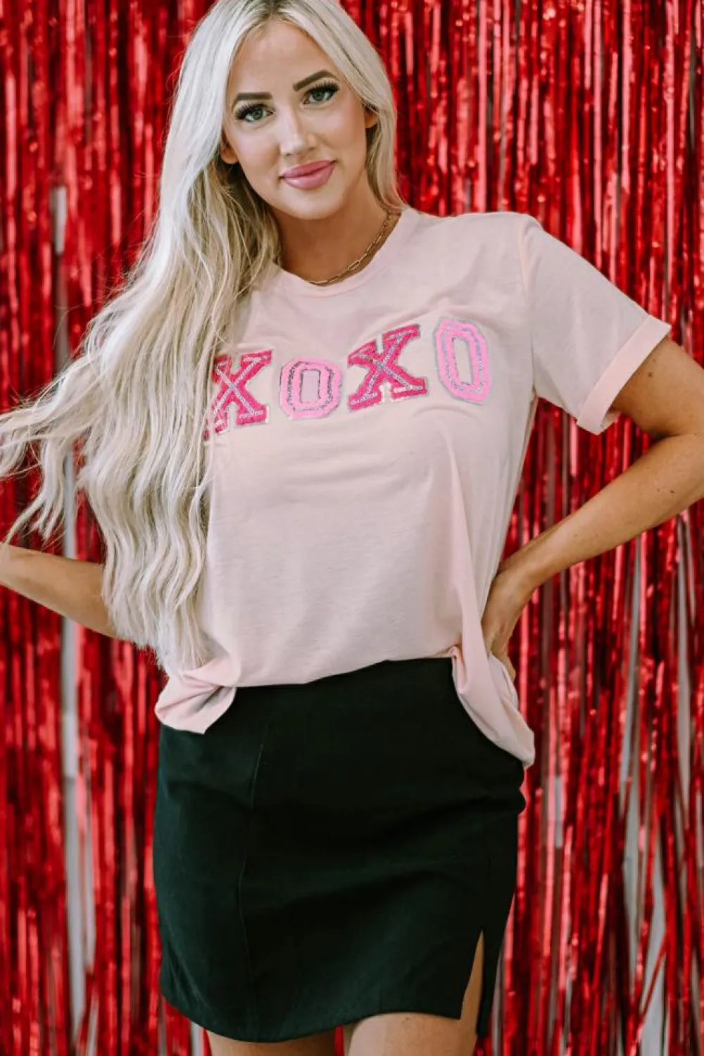 Best Dear-Lover Valentines Shiny XOXO Graphic T-shirt Pink