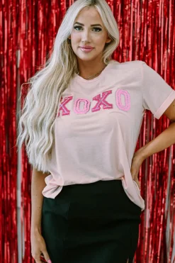 Best Dear-Lover Valentines Shiny XOXO Graphic T-shirt Pink