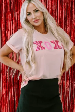 Best Dear-Lover Valentines Shiny XOXO Graphic T-shirt Pink