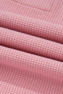 Hot Dear-Lover Waffle knit Bishop Sleeve Split Oversized Top Pink