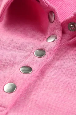 Hot Dear-Lover Washed Snap Buttons Lantern Sleeve Pullover Sweatshirt Pink