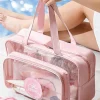 New Dear-Lover Waterproof Multi Pockets Transparent Travel Makeup Bag Pink
