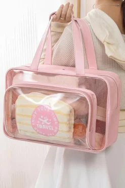 New Dear-Lover Waterproof Multi Pockets Transparent Travel Makeup Bag Pink