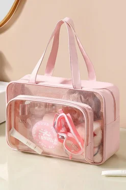 New Dear-Lover Waterproof Multi Pockets Transparent Travel Makeup Bag Pink