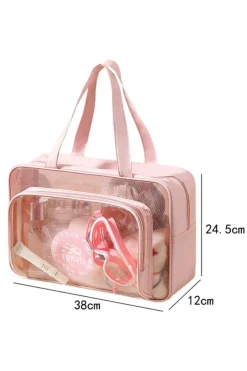New Dear-Lover Waterproof Multi Pockets Transparent Travel Makeup Bag Pink