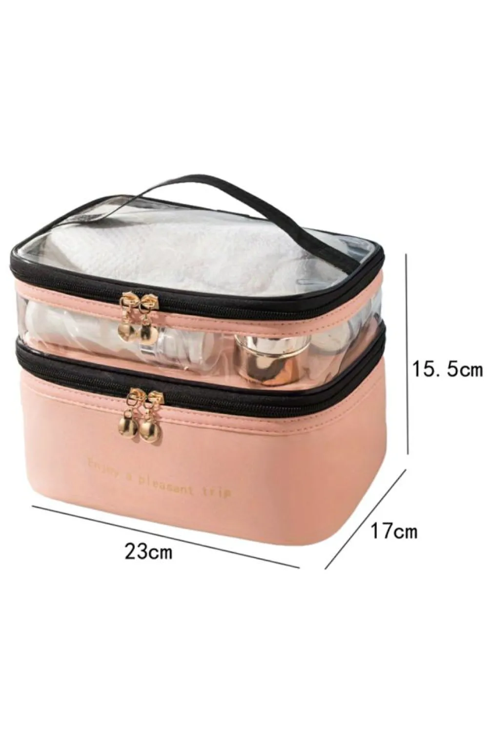 Discount Dear-Lover Waterproof PVC Double-layer Cosmetic Bag Pink