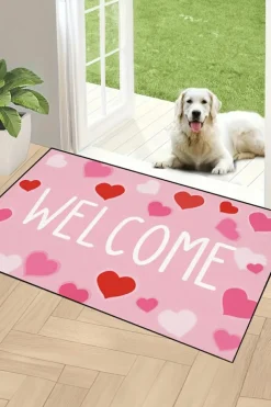 Outlet Dear-Lover WELCOME Heart Print Non-slip Door Mat Pink