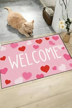 Outlet Dear-Lover WELCOME Heart Print Non-slip Door Mat Pink