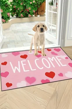 Outlet Dear-Lover WELCOME Heart Print Non-slip Door Mat Pink