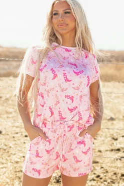 Sale Dear-Lover Western Boots Printed Short 2pcs Lounge Set Pink