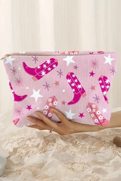 Online Dear-Lover Western Cowboy Boots Star Print Large Makeup Bag Pink
