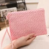 Clearance Dear-Lover Woven Zipper Wrist Strap Square Handbag Pink