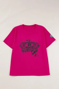 Best Dear-Lover Crown Graphic Crew Neck T Shirt Pitaya Pink