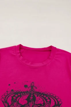 Best Dear-Lover Crown Graphic Crew Neck T Shirt Pitaya Pink