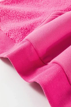 Hot Dear-Lover Mineral Wash Terry Patchwork Drawstring Hoodie Pitaya Pink