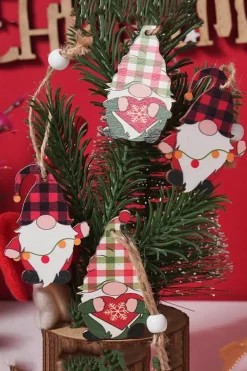 Online Dear-Lover Plaid Christmas Pendant Quad 12PC Set Red Clay