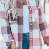 Discount Dear-Lover Plaid Color Block Buttoned Long Sleeve Jacket with Pocket Fiery Red