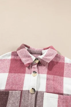 Discount Dear-Lover Plaid Color Block Buttoned Long Sleeve Jacket with Pocket Fiery Red