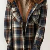 Outlet Dear-Lover Plaid Pattern Sherpa Lined Hooded Shacket Blue-2