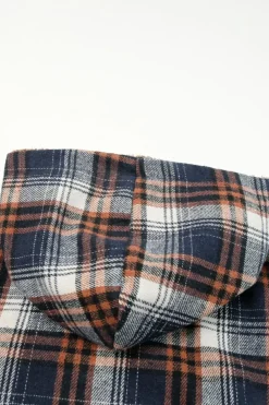 Outlet Dear-Lover Plaid Pattern Sherpa Lined Hooded Shacket Blue-2
