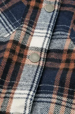 Outlet Dear-Lover Plaid Pattern Sherpa Lined Hooded Shacket Blue-2