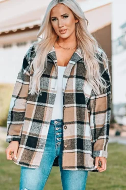 Outlet Dear-Lover Plaid Print Buttoned Shirt Jacket Yellow