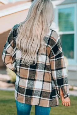 Outlet Dear-Lover Plaid Print Buttoned Shirt Jacket Yellow