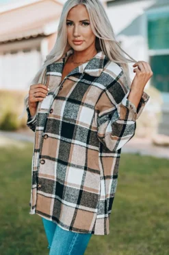 Outlet Dear-Lover Plaid Print Buttoned Shirt Jacket Yellow