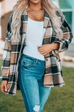 Outlet Dear-Lover Plaid Print Buttoned Shirt Jacket Yellow