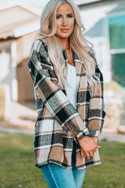 Outlet Dear-Lover Plaid Print Buttoned Shirt Jacket Yellow