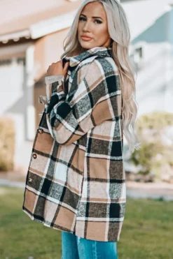 Outlet Dear-Lover Plaid Print Buttoned Shirt Jacket Yellow