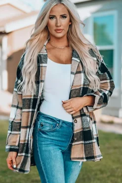 Outlet Dear-Lover Plaid Print Buttoned Shirt Jacket Yellow