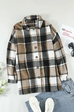 Outlet Dear-Lover Plaid Print Buttoned Shirt Jacket Yellow