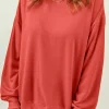 Outlet Dear-Lover Plain Crew Neck Pullover Sweatshirt Fiery Red