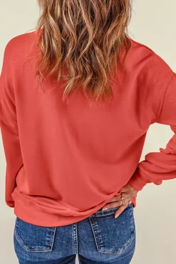 Outlet Dear-Lover Plain Crew Neck Pullover Sweatshirt Fiery Red