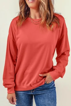 Outlet Dear-Lover Plain Crew Neck Pullover Sweatshirt Fiery Red