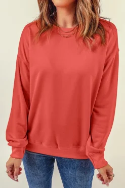 Outlet Dear-Lover Plain Crew Neck Pullover Sweatshirt Fiery Red