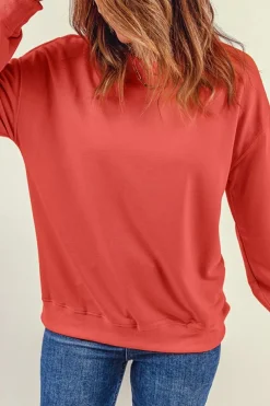 Outlet Dear-Lover Plain Crew Neck Pullover Sweatshirt Fiery Red