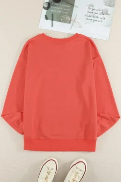 Outlet Dear-Lover Plain Crew Neck Pullover Sweatshirt Fiery Red