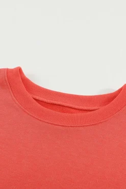 Outlet Dear-Lover Plain Crew Neck Pullover Sweatshirt Fiery Red