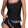 Discount Dear-Lover Plus Size Ruffle Trim Active Tank Top and Skort Swimsuit Black