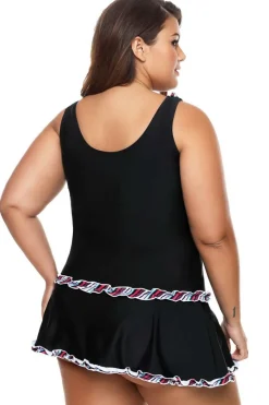 Discount Dear-Lover Plus Size Ruffle Trim Active Tank Top and Skort Swimsuit Black