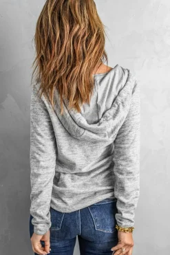 New Dear-Lover Pocket Design Buttoned Casual Hoodie Gray